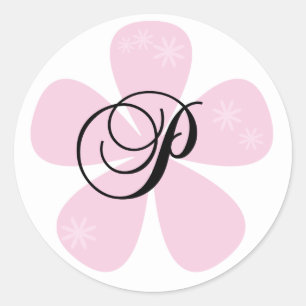 ピンクの花のモノグラムP ラウンドシール