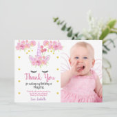 ピンクの花のユニコーンの写真の誕生日 サンキューカード (スタンド正面)