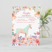 ピンクの花のユニコーンバースデーパーティーの招待状 招待状 (スタンド正面)