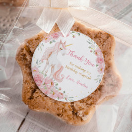 ピンクの花のユニコーン誕生日パーティー ラウンドシール