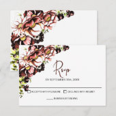 ピンクの花のラスティックなウェディングRSVP 出欠カード (正面/裏面)