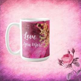 ピンクの花のラブ ユー モア コーヒーマグカップ