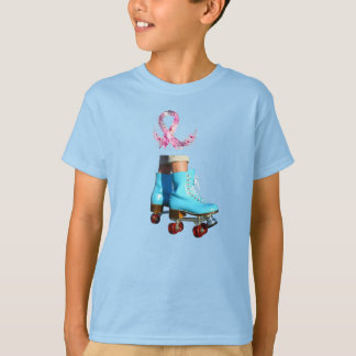 ピンクの花のリボンが可愛いローラースケート Tシャツ