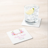 ピンクの花のリボン ブライダルシャワー スクエアペーパーコースター (インサイチュ)