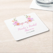 ピンクの花のリボン ブライダルシャワー スクエアペーパーコースター (アングル)
