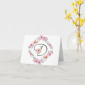 ピンクの花のリースの手紙Dのメッセージカード カード (黄色い花)