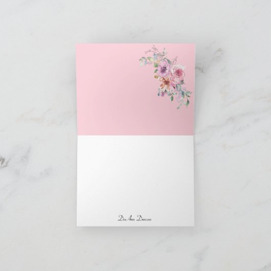 ピンクの花のリースの手紙Dのメッセージカード カード (内部)