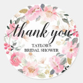 ピンクの花のリース感謝 ラウンドシール (正面)