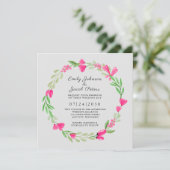 ピンクの花のリース エレガントな花のウェディング ホワイト 案内状 (スタンド正面)