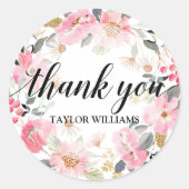ピンクの花のリース　サンキュー ラウンドシール (正面)
