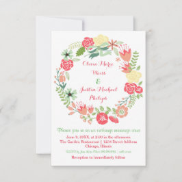 ピンクの花のリース- 3x5結婚式招待状 招待状