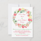 ピンクの花のリース - 3x5 ウェディング招待状 招待状 (正面)