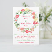 ピンクの花のリース - 3x5 ウェディング招待状 招待状 (スタンド正面)