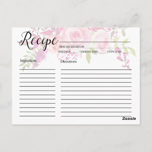 ピンクの花のレシピカード ポストカード (裏面)