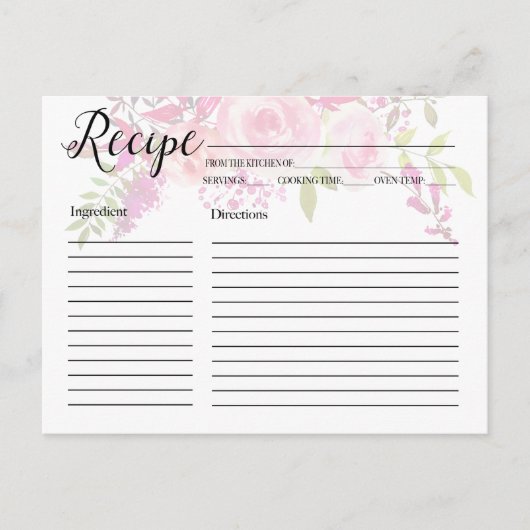 ピンクの花のレシピカード ポストカード (正面)