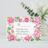ピンクの花のレスポンスカード（食事オプション付き） 出欠カード (スタンド正面)