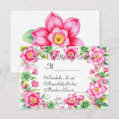ピンクの花のレスポンスカード（食事オプション付き） 出欠カード (正面/裏面)