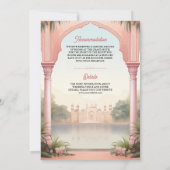 ピンクの花のロイヤルインド宮殿オールインワンウェディング 招待状 (裏面)
