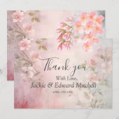 ピンクの花のロマンチックなウェディングお礼カード サンキューカード (正面/裏面)