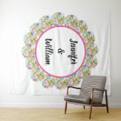 ピンクの花のロマンチックなウェディングバックドロップ タペストリー (インサイチュ(横))