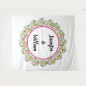 ピンクの花のロマンチックなウェディングバックドロップ タペストリー (正面(横))