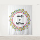 ピンクの花のロマンチックなウェディングバックドロップ タペストリー (正面)