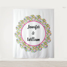 ピンクの花のロマンチックなウェディングバックドロップ タペストリー