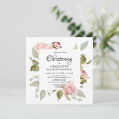 ピンクの花のローズ ボタニカル スクエア 誕生会 招待状 (スタンド正面)