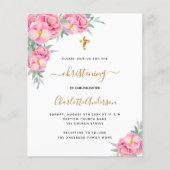 ピンクの花のローズ　予算のクリスチャン式命名式の招待状 チラシ (正面)