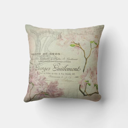 ピンクの花のヴィンテージのシックでフランスのな原稿の家の装飾 クッション (裏面)