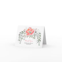 ピンクの花のヴィンテージ結婚式お礼カード