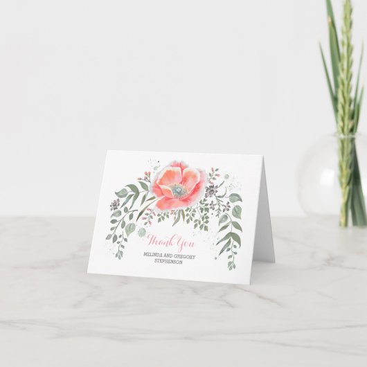 ピンクの花のヴィンテージ結婚式のお礼 サンキューカード (正面)