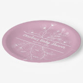 ピンクの花のヴィンテージ ベビーシャワー ペーパープレート (アングル)