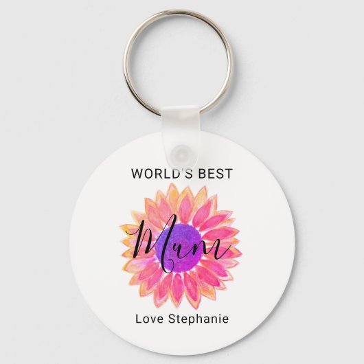 ピンクの花の世界最高のの母母の日 キーホルダー (正面)