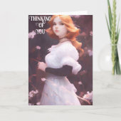 ピンクの花の中の美しい若い女の子ポートレート カード (正面)