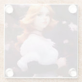 ピンクの花の中の美しい若い女の子ポートレート ガラスコースター (裏面)