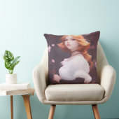 ピンクの花の中の美しい若い女の子ポートレート クッション (椅子)