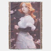 ピンクの花の中の美しい若い女の子ポートレート スローブランケット (正面縦)