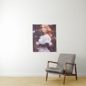 ピンクの花の中の美しい若い女の子ポートレート タペストリー (インサイチュ)