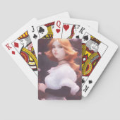 ピンクの花の中の美しい若い女の子ポートレート トランプ (裏面)