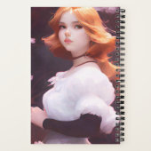 ピンクの花の中の美しい若い女の子ポートレート ノートブック (裏面)