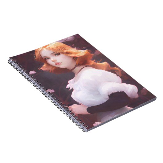 ピンクの花の中の美しい若い女の子ポートレート ノートブック (右側)