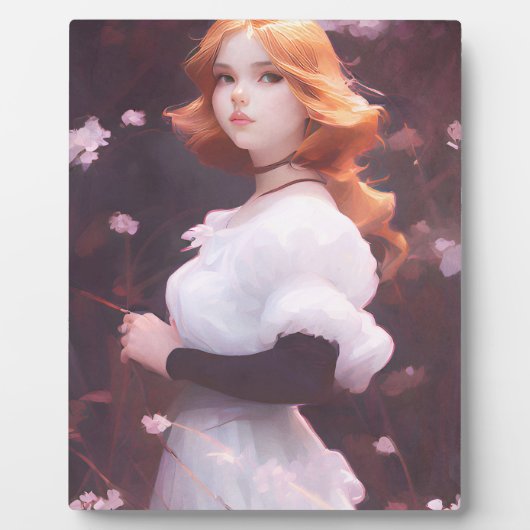 ピンクの花の中の美しい若い女の子ポートレート フォトプラーク (正面)