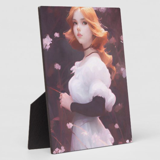 ピンクの花の中の美しい若い女の子ポートレート フォトプラーク (側面)