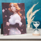 ピンクの花の中の美しい若い女の子ポートレート フォトプラーク (側面)