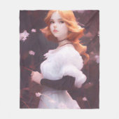 ピンクの花の中の美しい若い女の子ポートレート フリースブランケット (正面)