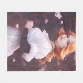 ピンクの花の中の美しい若い女の子ポートレート フリースブランケット (正面(横))