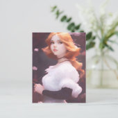 ピンクの花の中の美しい若い女の子ポートレート ポストカード (スタンド正面)