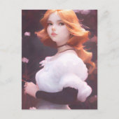 ピンクの花の中の美しい若い女の子ポートレート ポストカード (正面)