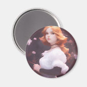 ピンクの花の中の美しい若い女の子ポートレート マグネット (正面/裏面)